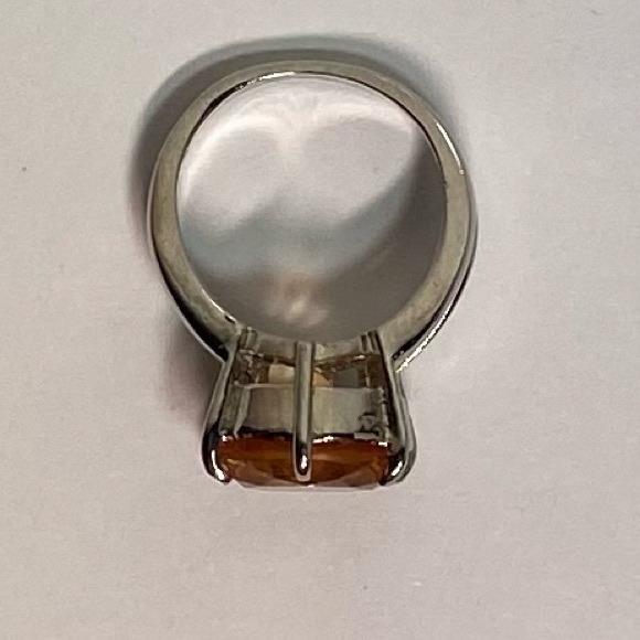 Silver tone women amber rhinestone statement ring. Size 7.5. Used. - Picture 5 of 7